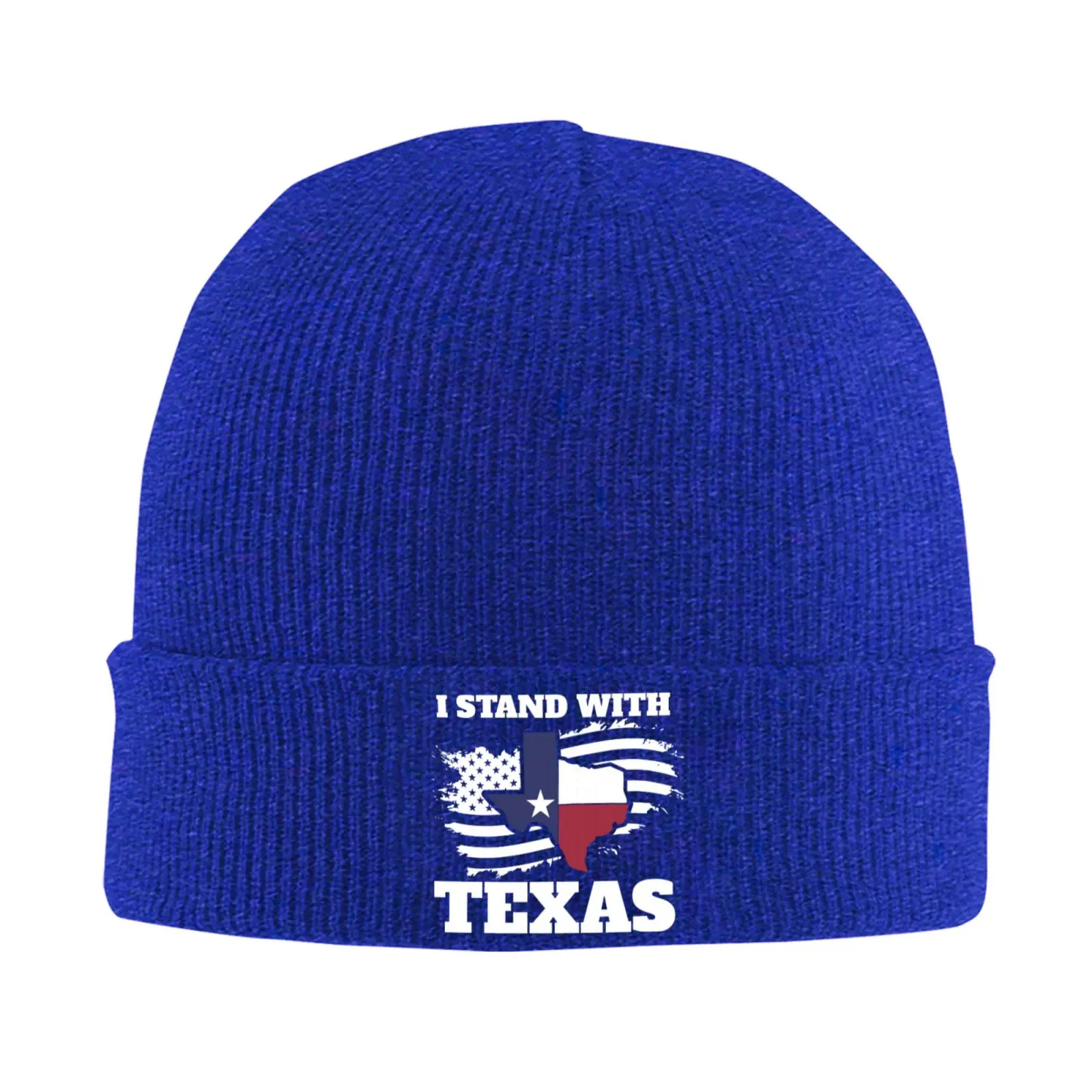 I Stand With Texas State Flag Print Cuffed Knit Beanie One Size Winter Warm Skull Cap Unisex Casual Knitted Hat