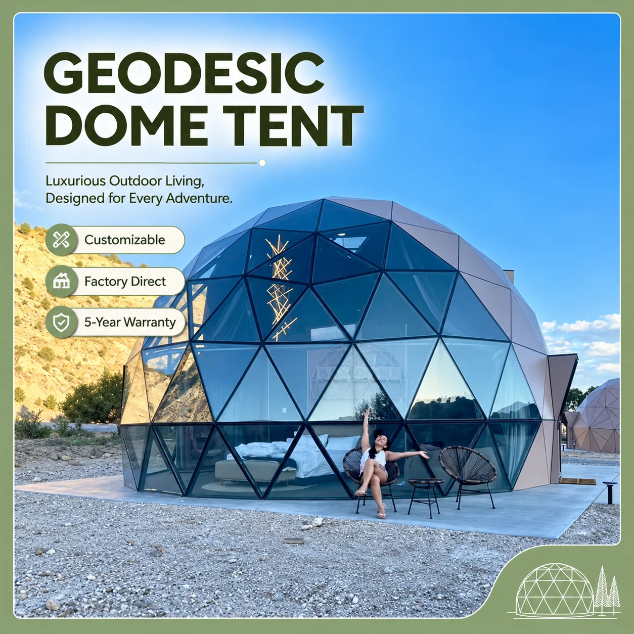 7M Glamping Dome Tent, Heat Insulated All Season Luxury Hotel Tent For Resort Outdoor Accommodation