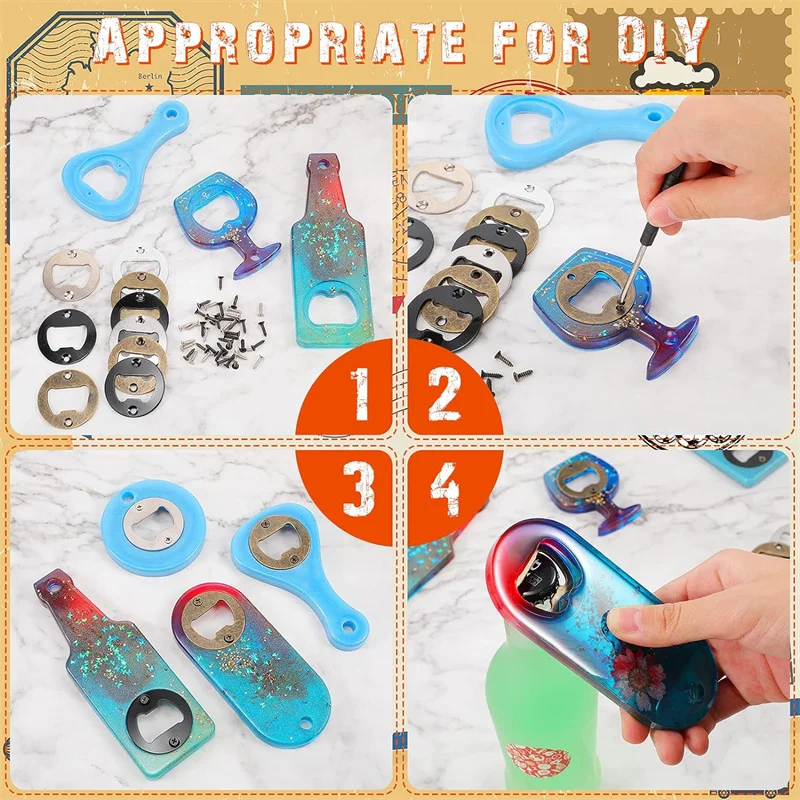 Bottle Opener Inserts Kit Stainless Steel Round Bottle Opener Inserts with Screws and Screwdriver for Bottle Opener DIY Mould