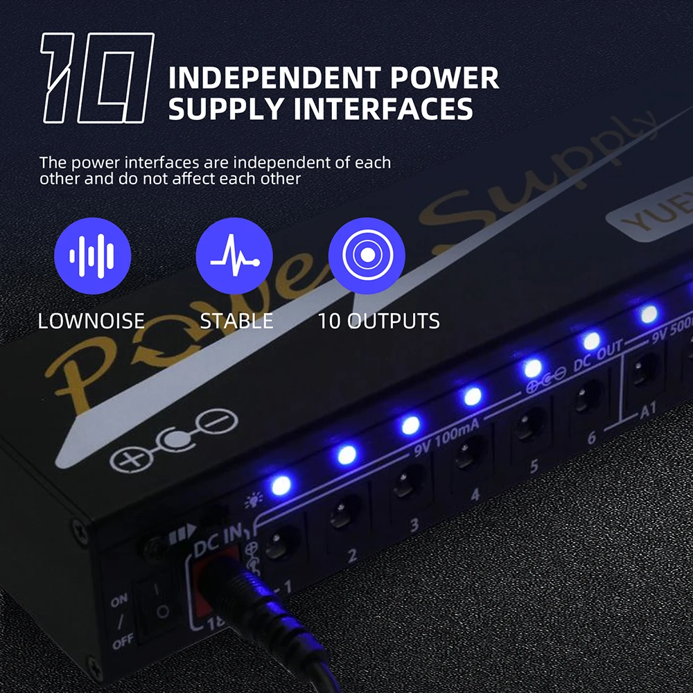 Yueyinpu Power Supply for Guitar Effect Pedals 10 Isolated DC Output 9V12V18V for Effect Pedal Separate Short-Circuit Protection