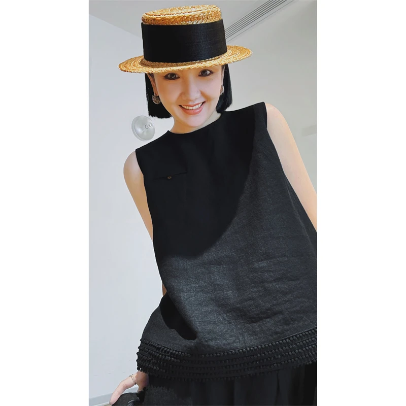 

Женский льняной жилет свободного кроя, укороченный топ, однотонная летняя модная верхняя одежда, базовый элемент гардероба