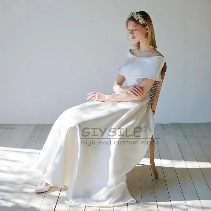 

GIYSILE Customized White Round Neck Fashion Light Wedding Dress Retro Satin Wedding Dress New High-grade Sense Evening Dresses