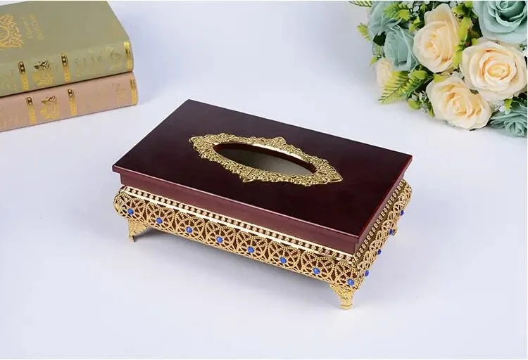 

Luxury Hollow Design Golden Wooden Nappin Holder Kitchen Decora Paper Towel Dispenser Tissue Box Holders NH06