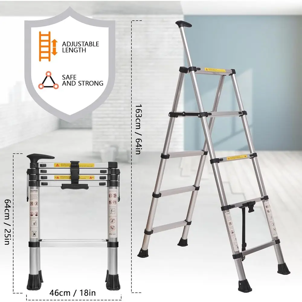 10.2FT Telescoping Ladder with Handrail, 5+5 Step Ladder, Portable Telescopic Folding Extension Ladder Heavy Duty Collapsible, L
