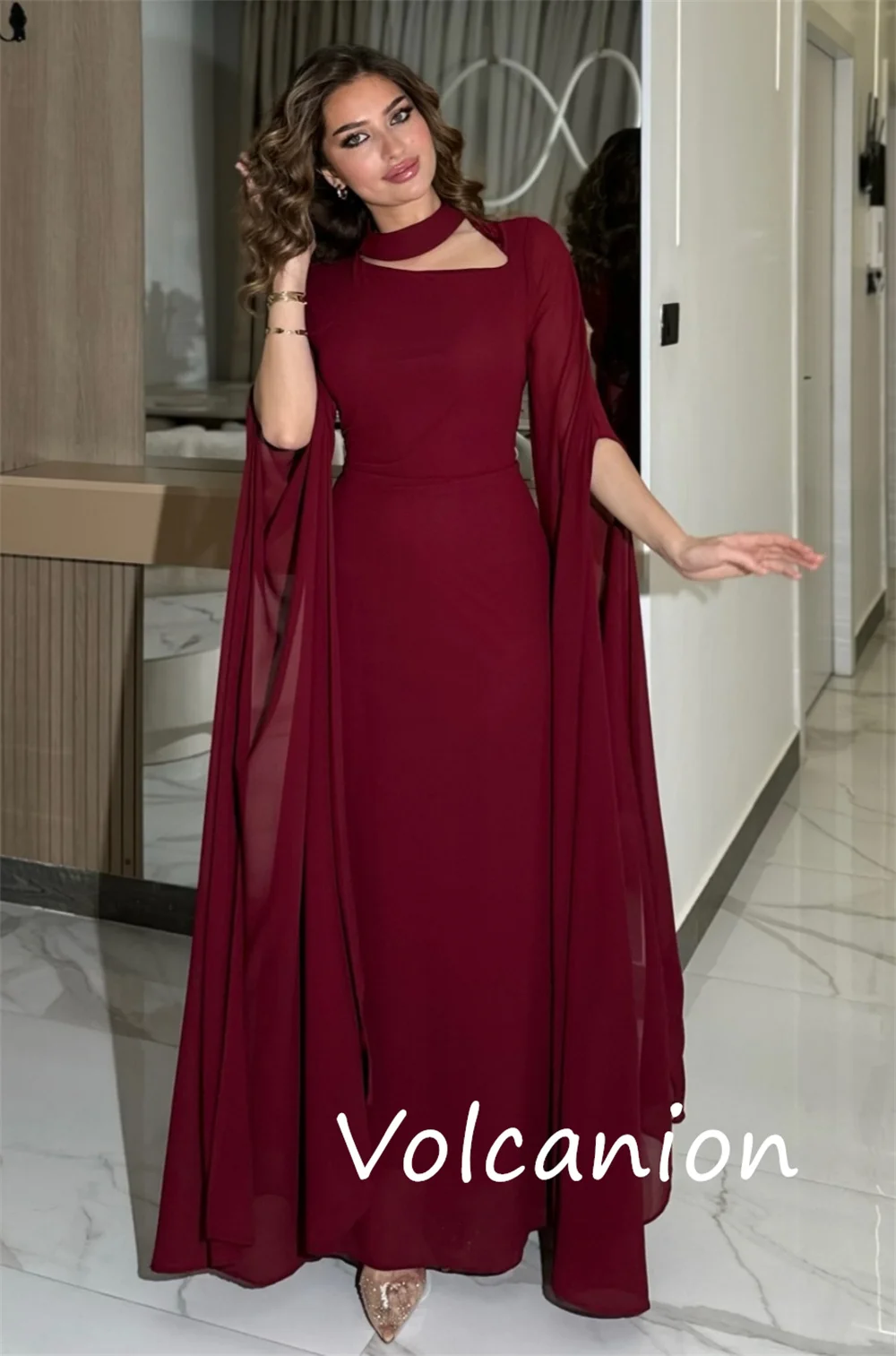 Personalizado pastrol jérsei plissado a linha gola alta vestidos longos sob medida ocasião tamanhos disponíveis moda