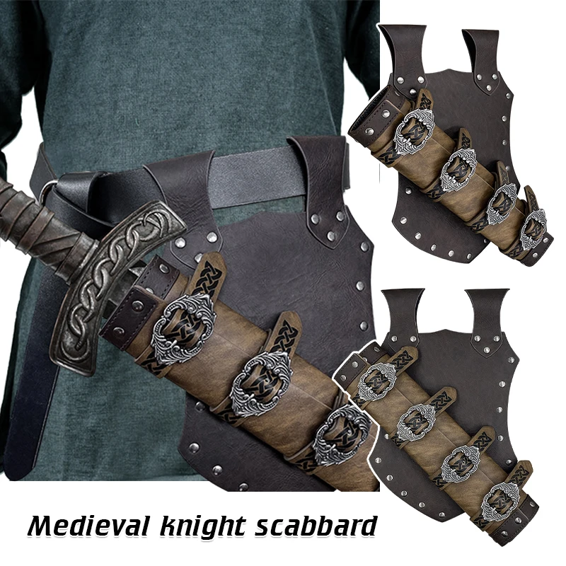 Medieval Viking Sword Belt Sheath Scabbard Holder PU Leather Warrior Viking Knight Rapier Holster Frog LARP Cosplay Accessory