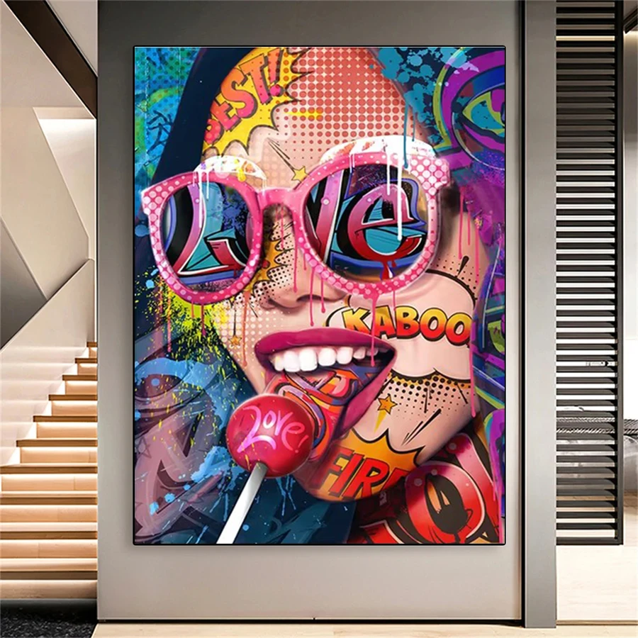 Diamond Mosaic Modern Pop Graffiti Abstract Cool Girls Eating Lollipops Cross Stitch Diamond Embroidery Art Painting Decor Home