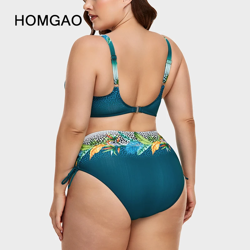 HOMGAO Sexy Swimwear Women Vintage Print Bikini High Waisted Drawstring Two Piece Swimsuits Tummy Control Bathing Suits 2XL-5XL