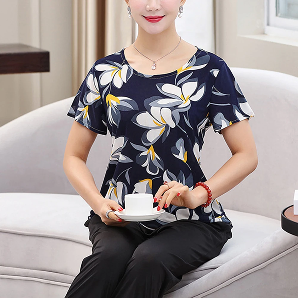 تي شيرت نسائي بأكمام قصيرة وياقة متقاطعة، قميص صيفي كاجوال رياضي وكاجوال مع مزيج من البوليستر والألياف اللدنة للراحة #3