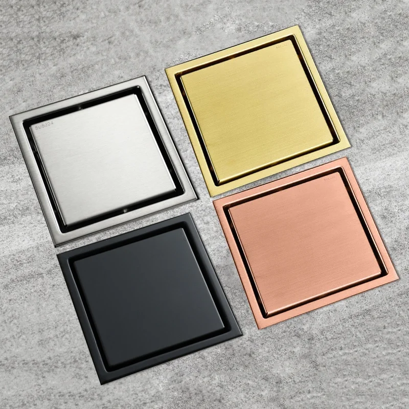 

15X15CM Brushed Gold Floor Drains SUS304 Shower Floor Drain Bathroom Deodorant Euro Square Floor Drain Strainer Cover Grate Was