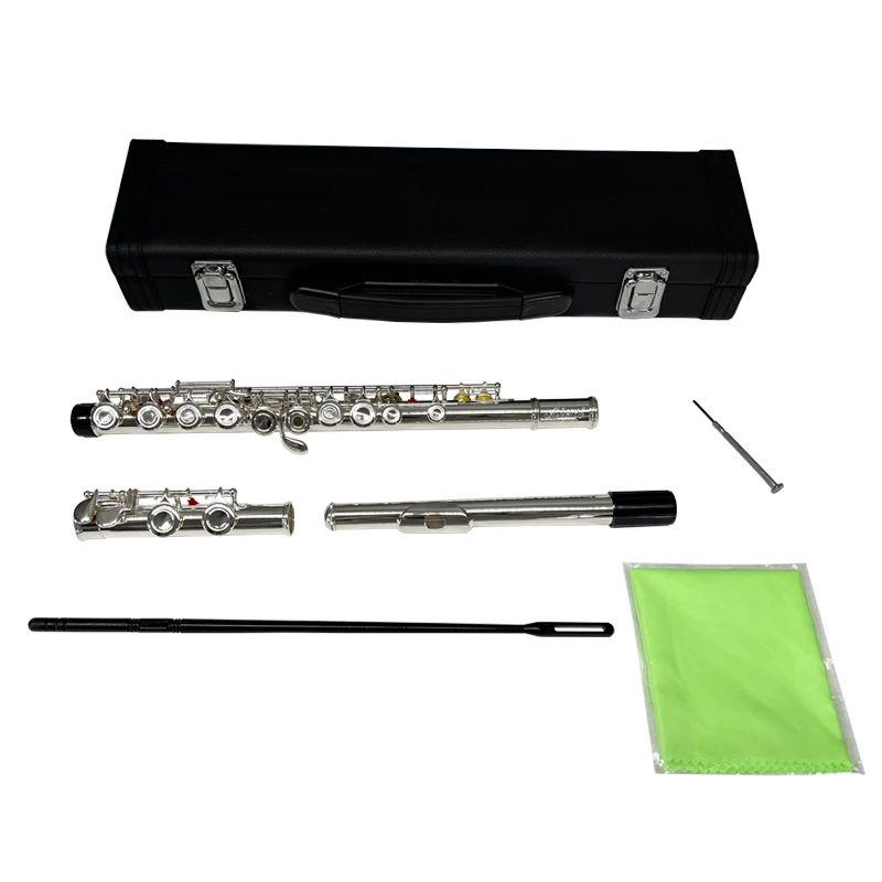 

Aiersi-Closed or Open Hole C Key Flute with Case, Tuning Rod and Cloth, Siver Plated Flute