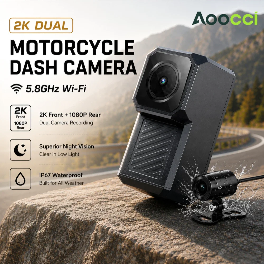 AOOCCI R1 Motorcycle Dash Cam 2K 1080P Front Rear Sensor HD Camera 5GHz WiFi Night Vision IP67 Waterproof Motorcycle Accessories