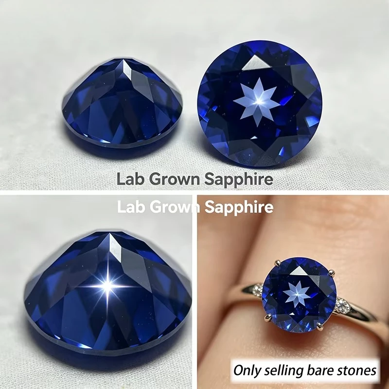 Lab Grown Sapphire Round Cut Royal Blue Color Gemstone DIY Ring Necklace Earrings Main Materials Selectable Certificate