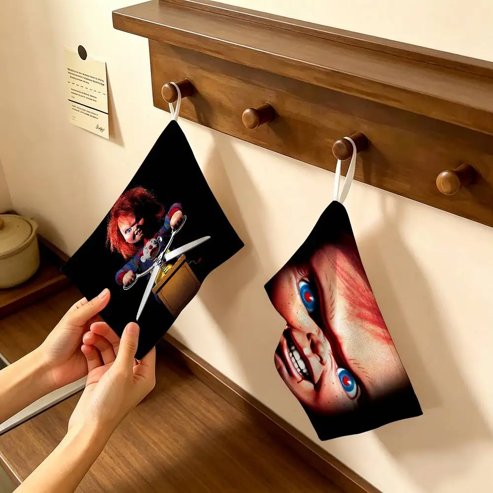 C-Classic-Chucky-Horror-Movie Polyester Cotton Hand Wiping Towel, Hanging Towel, Quick Dry for Kitchen Bathroom Daily Supplies