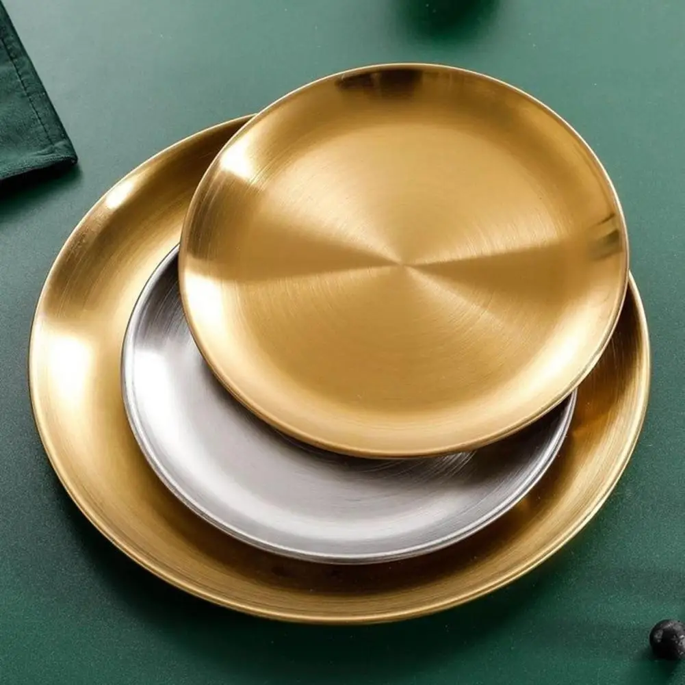 

Stainless Steel Round Serving Tray Snack Serving Platter for Fruit BBQ Heavy Duty Dish for Kitchen Restaurant Camping Curling Ed