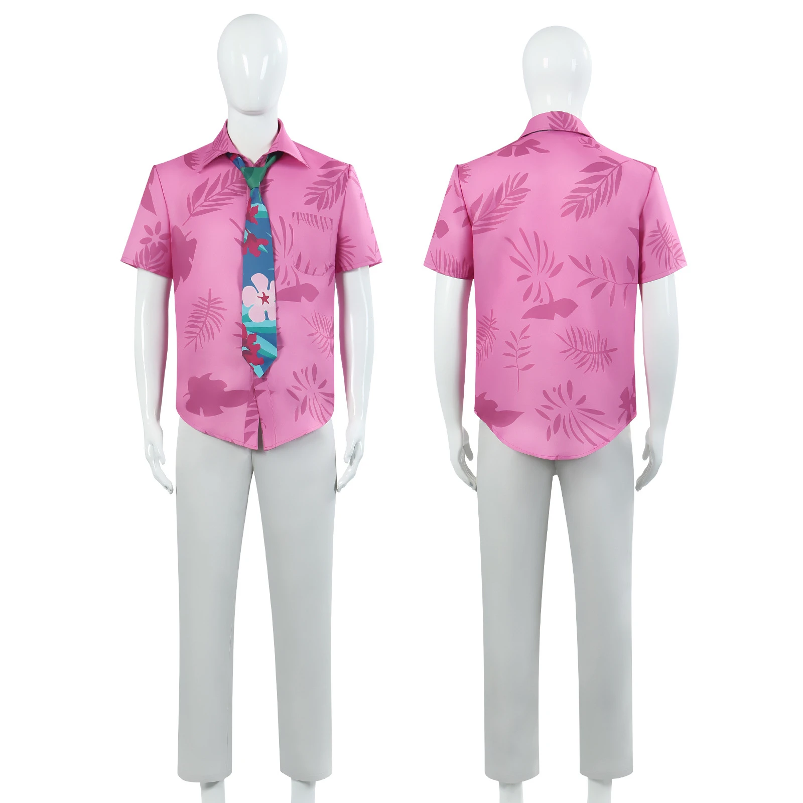 

Nick Wilde Cosplay Costume Cartoon Animal Fox Pink Shirt Set Beach Vacation Top with Tie Adult Men Halloween Uniform Set