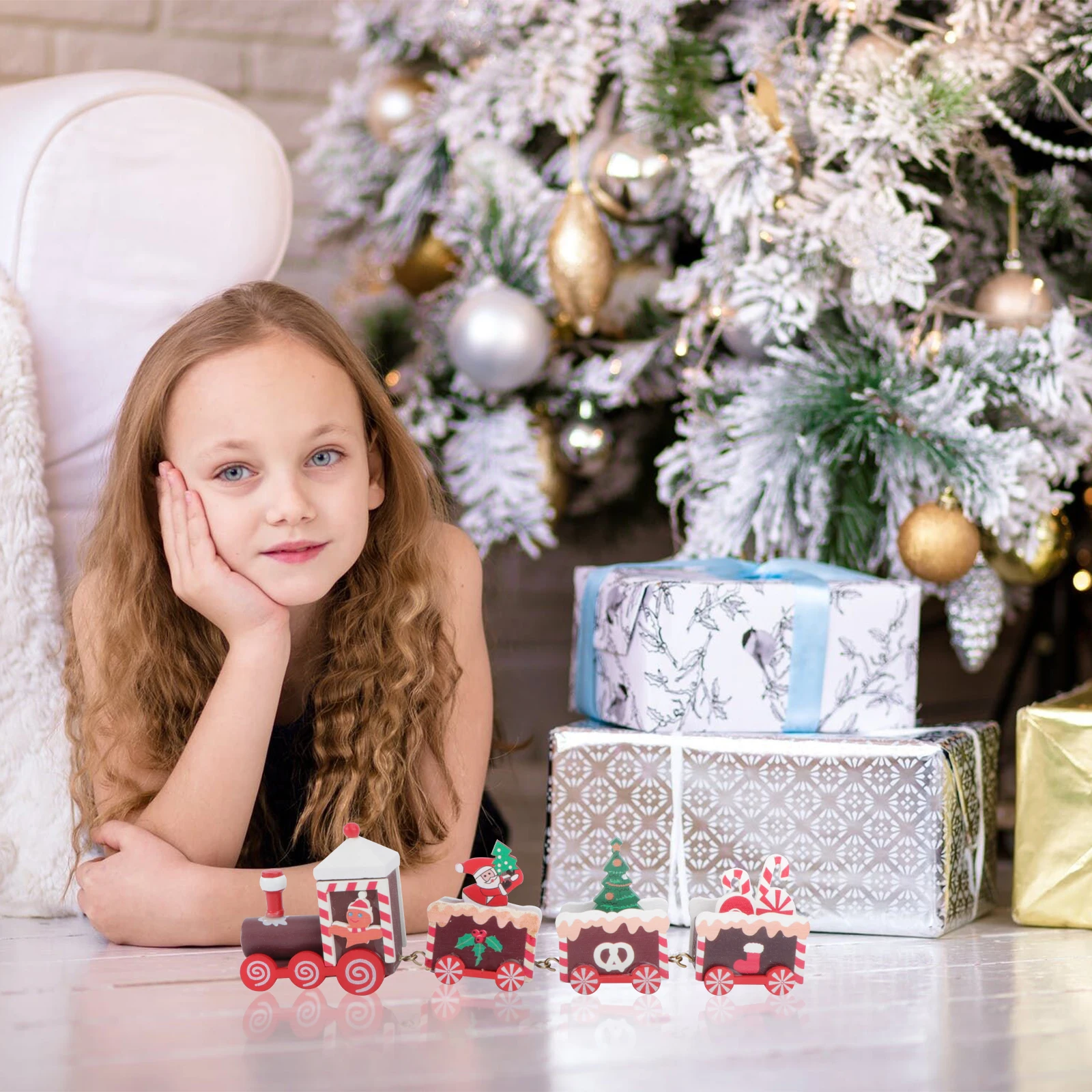 

Mini Trains Ornaments Wooden Christmas Decor Xmas Themed Trains Desktop Gifts Kids Party New Year Non Remote Control Model Toys