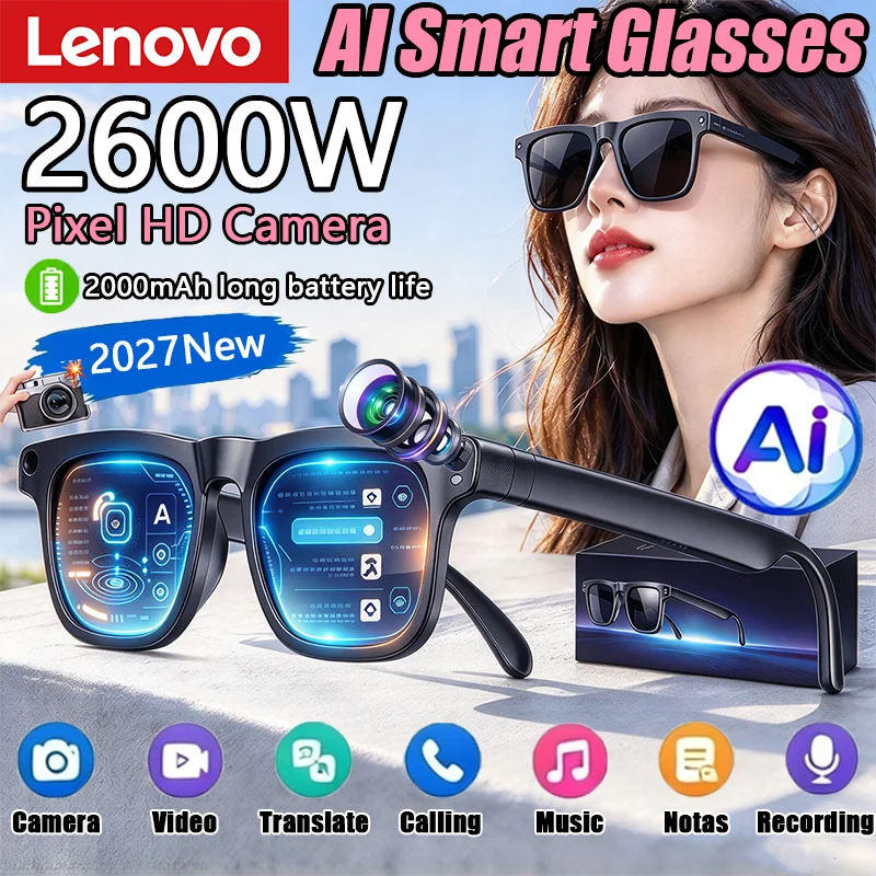 Lenovo Smart Glasses 8K 8MP HD Camera 150 Language Translation ChatGPT WIFI Video Recording Bluetooth CallAudio Glasses 2027New