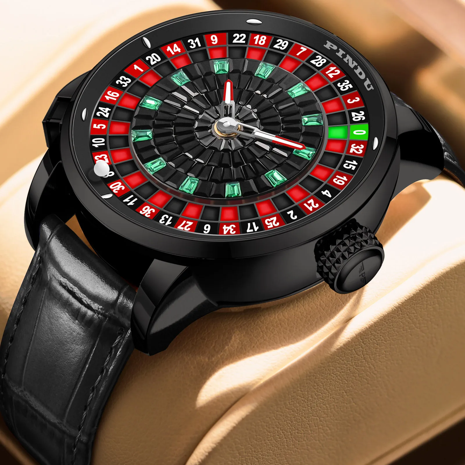 2025 PINDU تصميم جديد زر الدورية قذيفة سوداء ساعة ميكانيكية الرجال NH35 حركة الفولاذ المقاوم للصدأ TopLuxury ساعة أوتوماتيكية