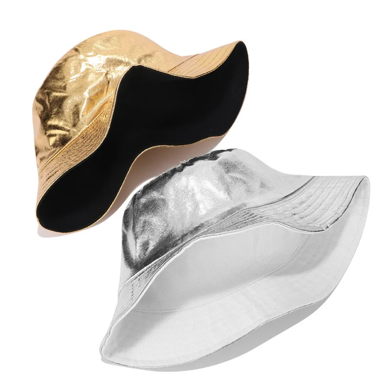 Gold Silver two-coloured Fisherman Hat Women Street double-sided Wearing Pot Hat Outdoor Leisure Foldable Hat Hot