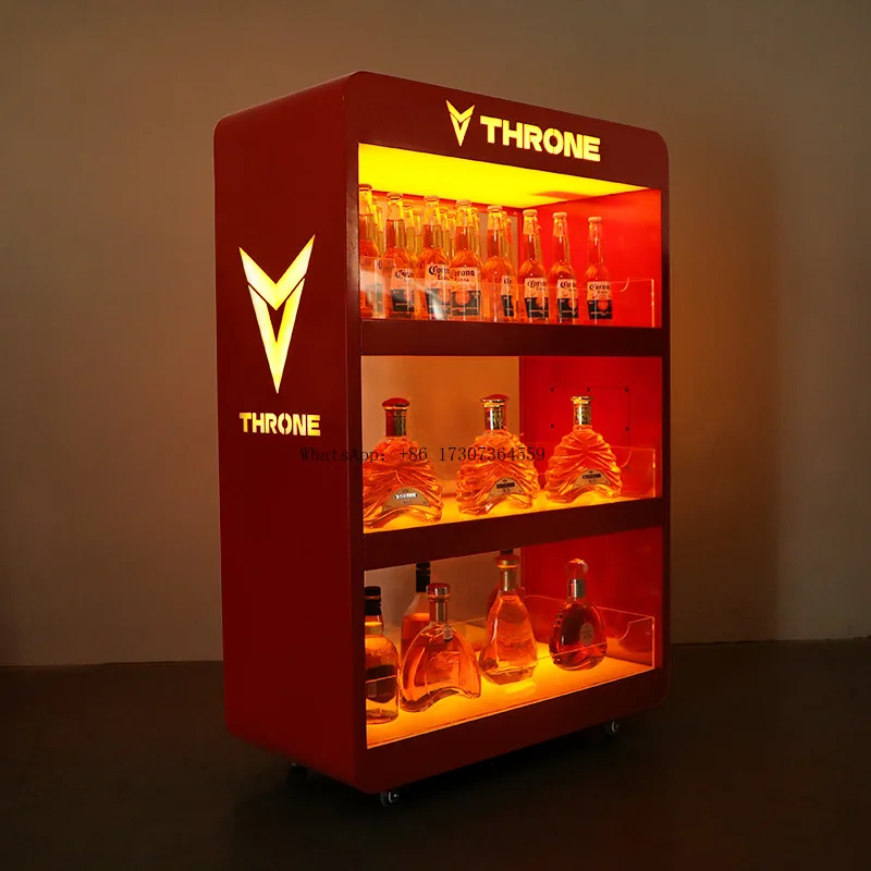 

Bar three-layer luminous wine cabinet, champagne beer mobile display cabinet, nightclub KTV foreign wine rack, wine display rack
