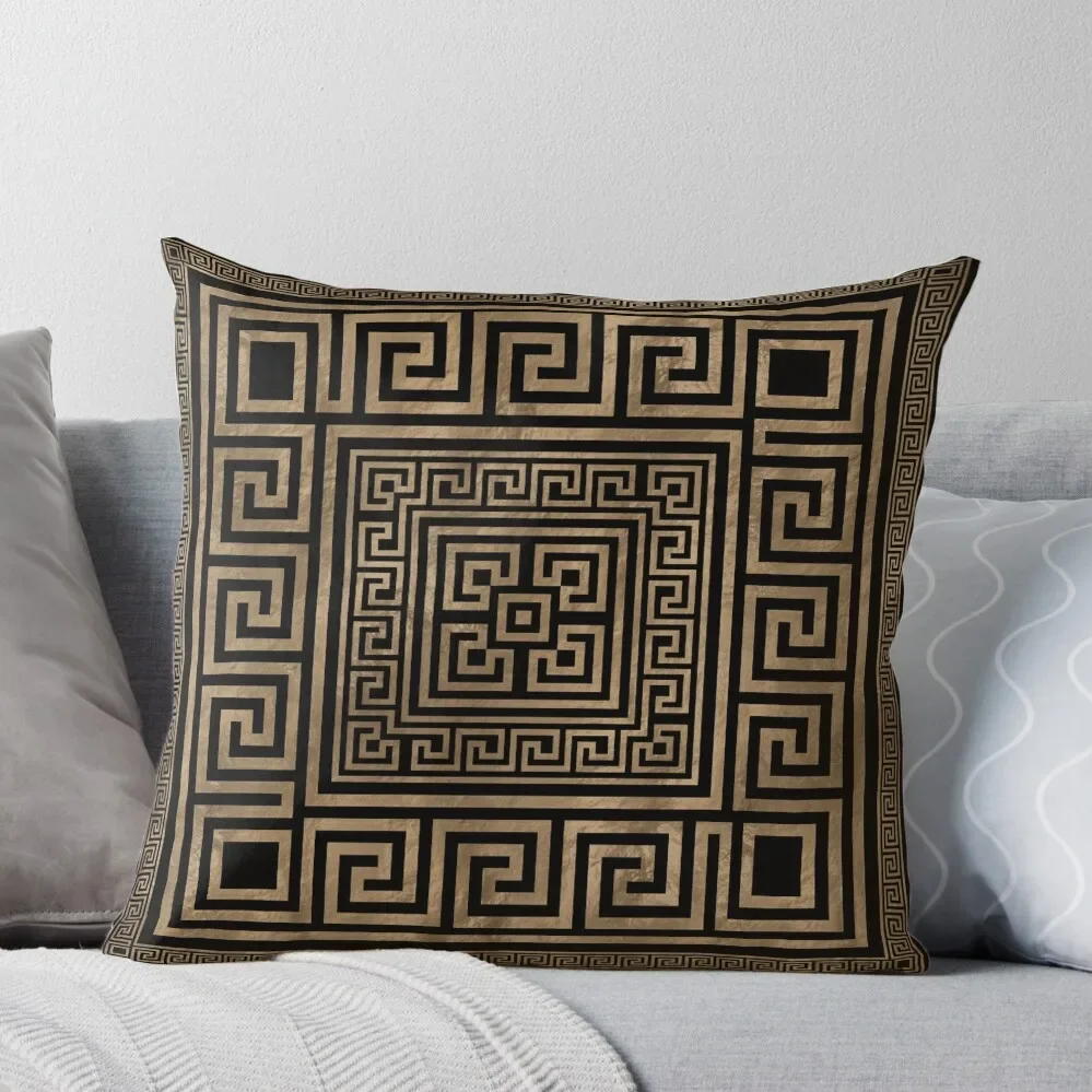 

Greek Key Ornament - Greek Meander -Gold on Black Throw Pillow Custom Cushion Photo Pillowcases