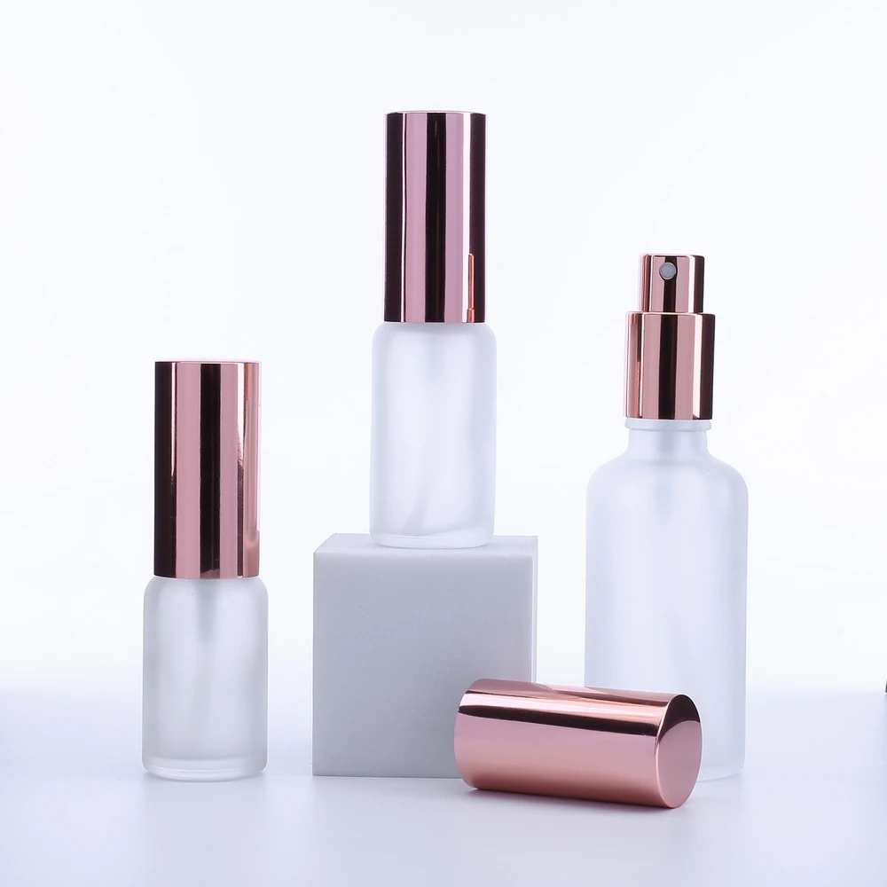 5pcs 15ml/ 20ml/30ml/50ml/100ml Refillable Press Pump Glass Spray Bottle Oils Liquid Container Perfume Atomizer Travel