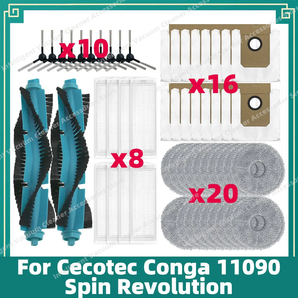 Compatible For Cecotec Conga 11090 Spin Revolution Main Side Brush Hepa Filter Mop Cloth Accessories Spare Parts Replacement Kit