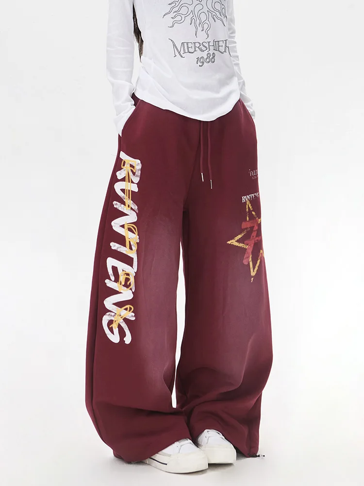 American Streetwear Letter Sweatpants Women Vintage Gradient Y2K Pants Loose High Waist Harajuku Fall Winter Wide Leg Trousers