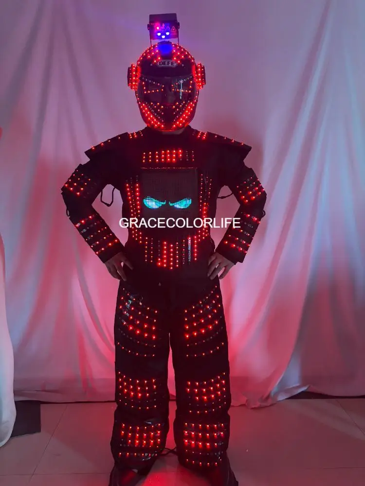 2025 رائجة البيع LED روبوت البدلة APP التحكم تضيء زي لحفلة الهذيان DJ الرقص هالوين تأثيري أداء المرحلة