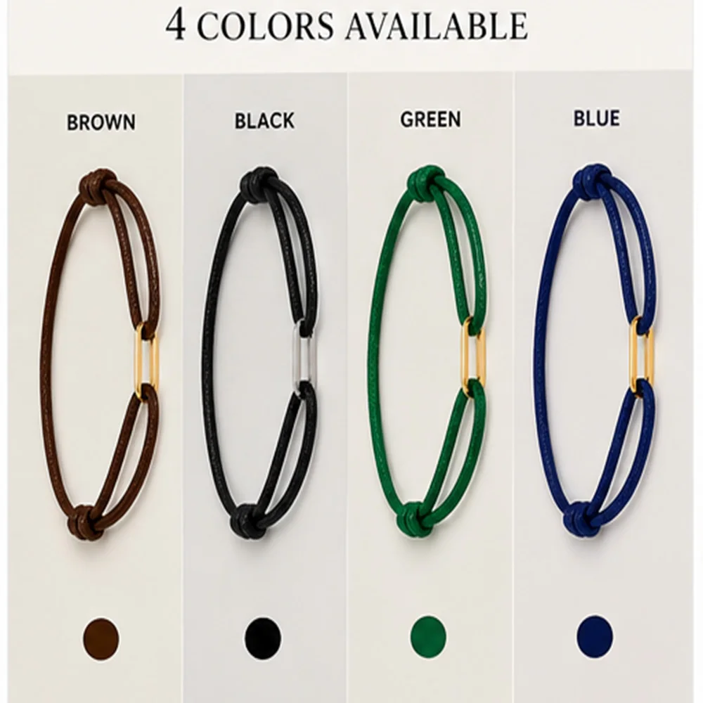 Zalman Einfaches Rundes Ovales Schnallen-Armband Geflochtenes Verstellbares DIY Buntes Seil-Armband für Damen und Herren Edelstahl-Schmuck – Detail 2