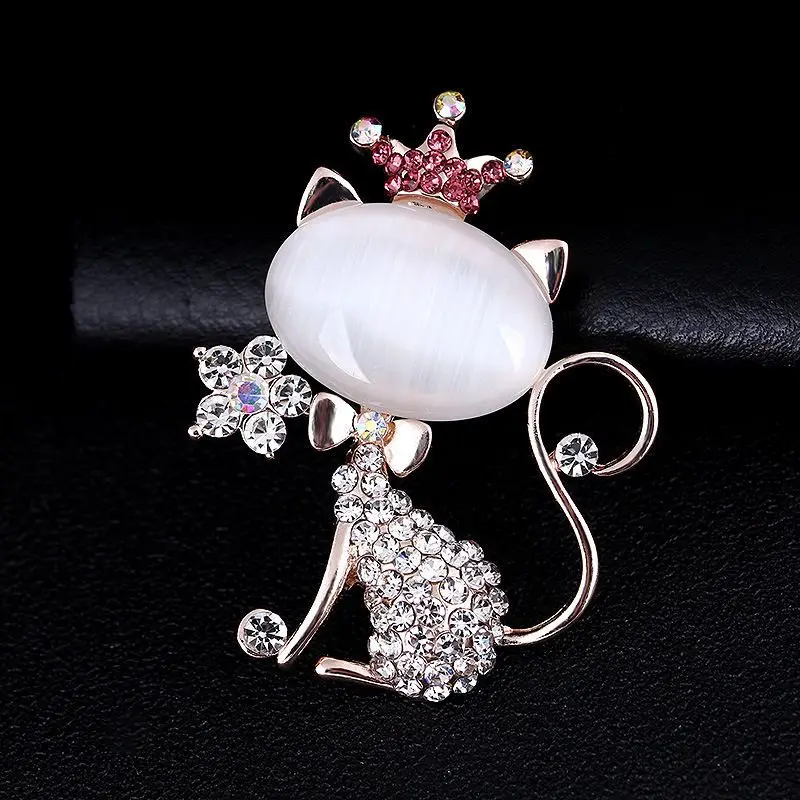 Broche De gato con forma De Animal para mujer, joyería De Navidad para fiesta De boda, piedras, Broche De cristal, Broche decorativo De Ropa