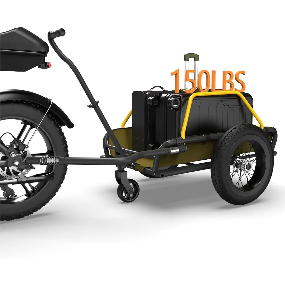 2-in-1-Fahrrad-Ladeanhänger und Wagenwagen, Fahrradanhänger mit 360 ° Lenkrolle, Stützen bis zu 150 Pfund, abnehmbares Fahrrad