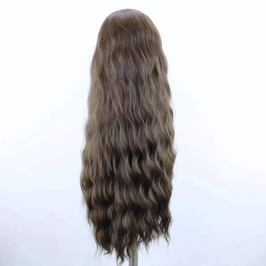 Hellbraune, lange, gewellte Haare, synthetische Lace-Front-Perücken für Frauen, lockere, gewellte, freie Teil, leimlose Spitzenperücke, braune, hitzebeständige Faser
