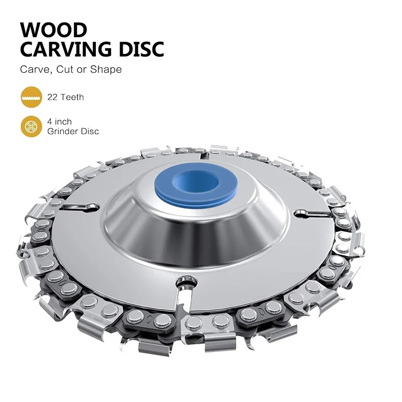 Disco moedor de 4 polegadas, lâmina de motosserra de aço com 22 dentes, disco de escultura em madeira para corte e modelagem, caramanchão de 5/8 polegadas, cabe em 4 polegadas ou 4-1/2