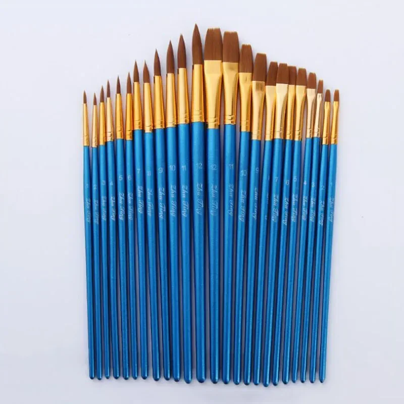 12Pcs/Set Nylon Hair Paint Brushes Artist Fine Oil Painting Brush for Watercolor Acrylic Drawing Art Supplies