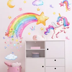 Fairy Unicorn Rainbow Wall Stickers for Children's Rooms Girls Baby Room Bedroom Decoration Nursery Wallpaper Vinyl Butterflies