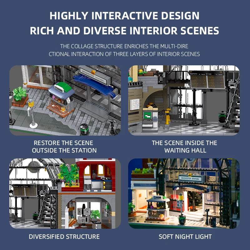 Retro Architecture Train Interchange Station The Meeting Point Building Blocks Streetscape Bricks Toys Compatible With LEGO