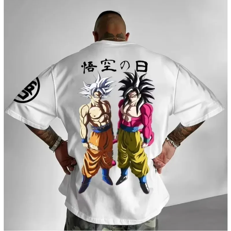 Camiseta de Dragon Ball 2025 de verano para hombre, versión holgada, ropa de calle, estampado de animación Super Saiyan, Top informal Original para padres e hijos