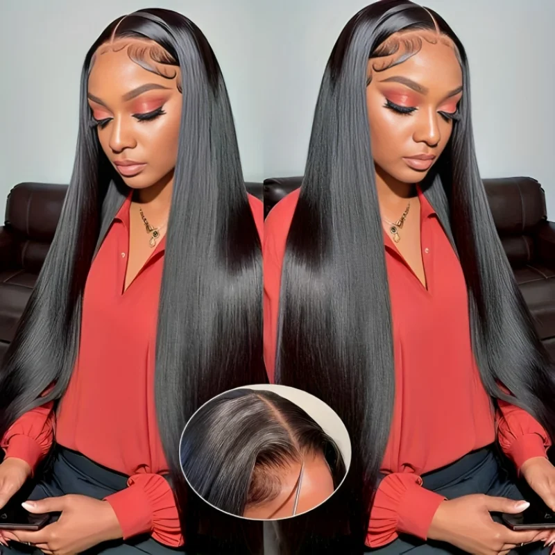 

Glueless Black Bone Straight 5x5 Lace Front Wigs Pre Plucked Lace Human Hair Pre Cut 4x4 Wigs Ready To Wear 100% Brazilian