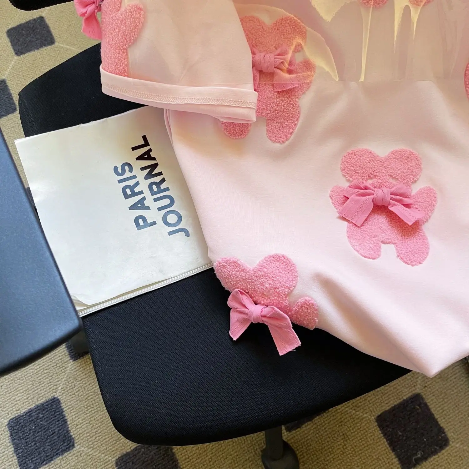 2025 Summer Embroidered Bear 3D Bow Short Sleeve T-Shirt Women Korean Cute Tee Kawaii Clothes Oversized Casual T Shirts Y2k Tops