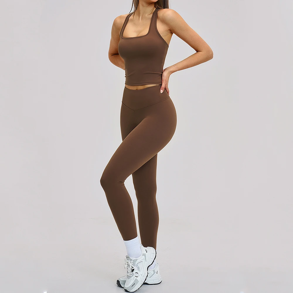 Women's Set Gym Shockproof Running Leggings Outdoor Recreation Yoga Suit Beautiful Clothing Clothes Professional Fitnes Tank Top