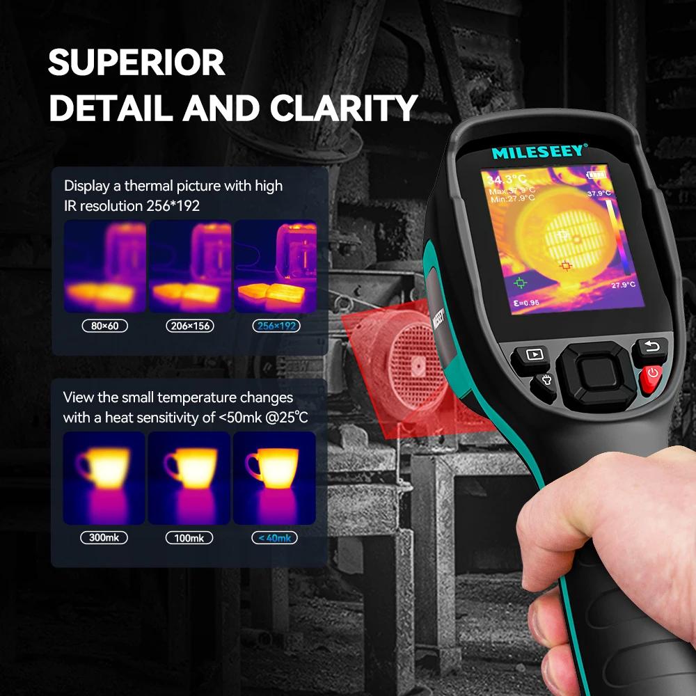 Imagem -02 - Thermal Imager 256x192 Imaging Câmera Medidor de Temperatura Infravermelho para Reparo Pcb Pipeline Detection Mileseey-tr256e b