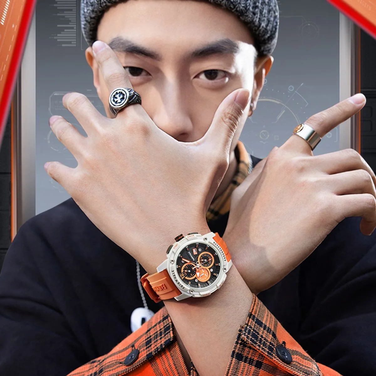 Orologio da polso al quarzo da ragazzo di moda cronografo sportivo da uomo orologio in resina impermeabile marchi di lusso cinturino in Silicone arancione orologi alla moda