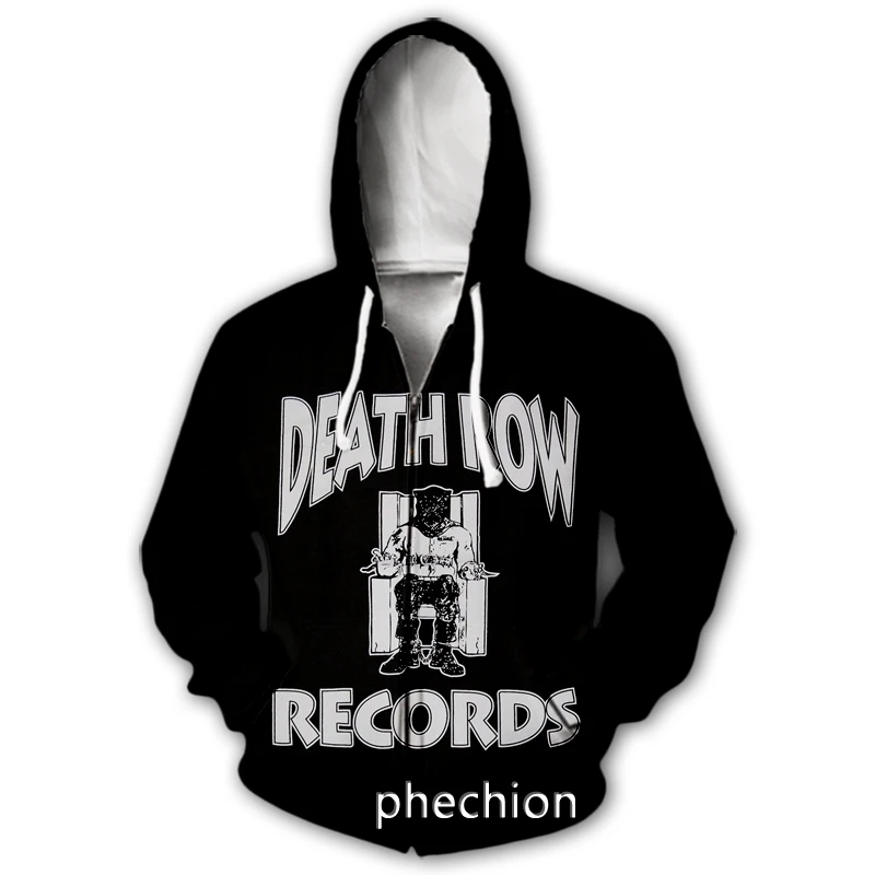 

phechion New Fashion Men/Women DEATH ROW 3D Print Long Sleeve Zip Hoodies Casual Men Loose Sport Zip Hoodies Tops J31