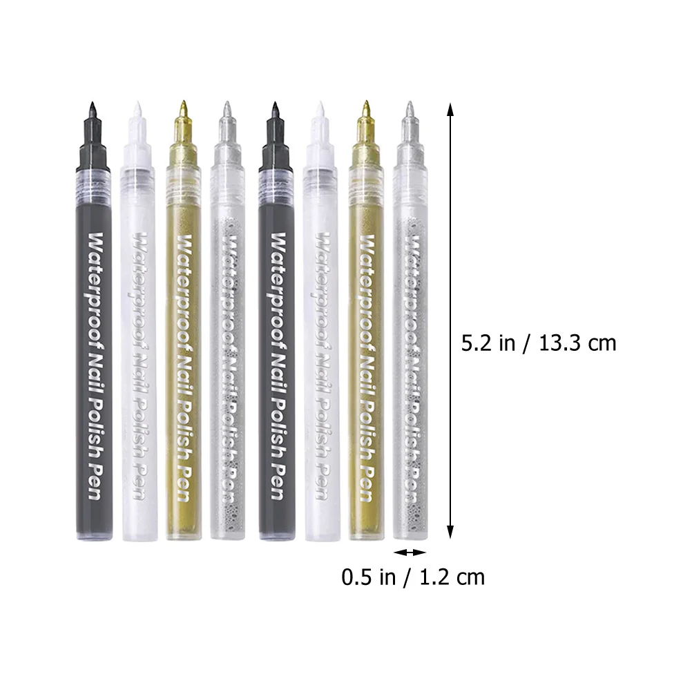 8 stuks nagellakpennen, gemakkelijk vast te houden, soepele toepassing voor salon, thuis, nagel, acrylverfpennen, verfpen