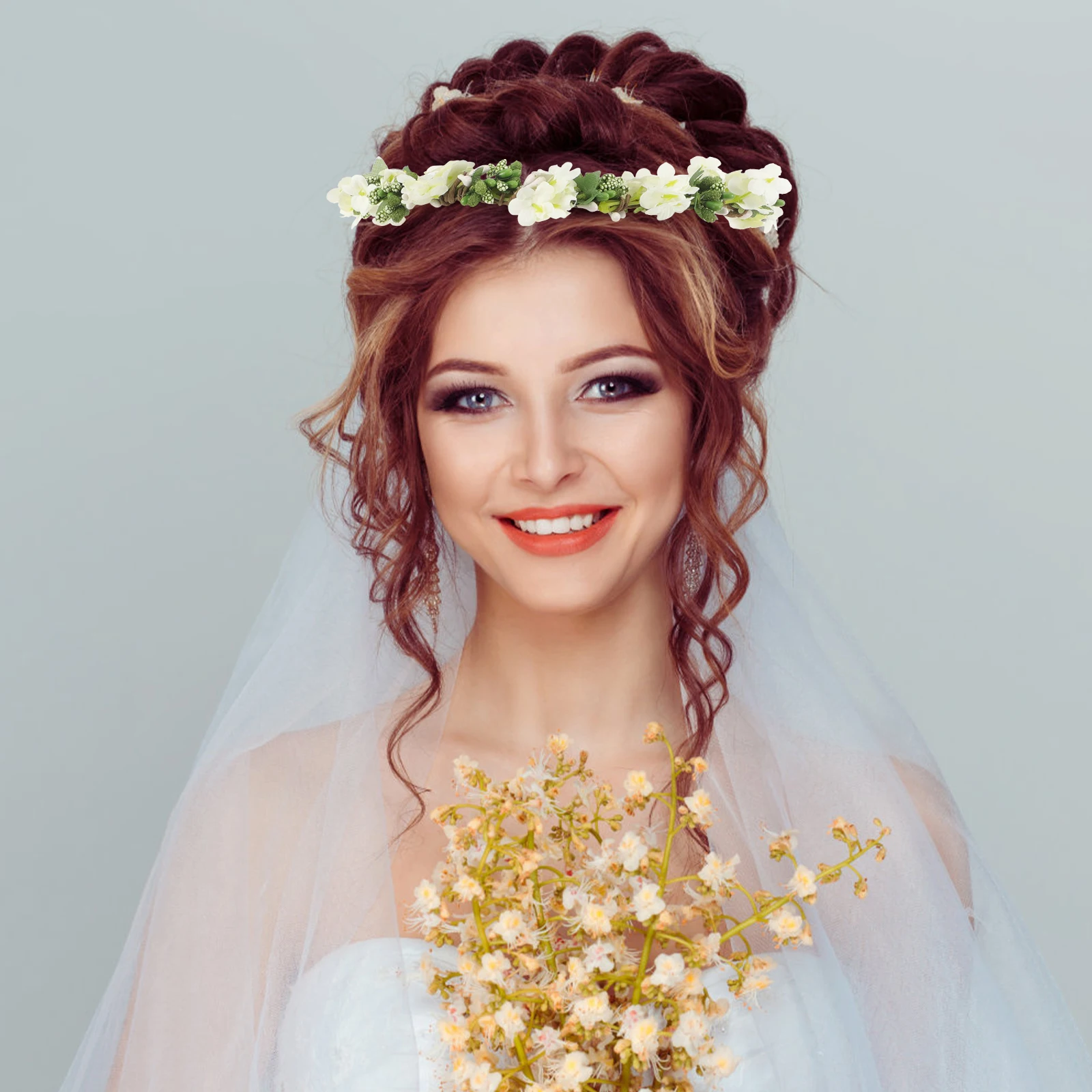 

Floral Headband Wedding Hair Accessories Elegant Garland Bridal Wreath Headwear Crown White Bride Flower Girl Hairband