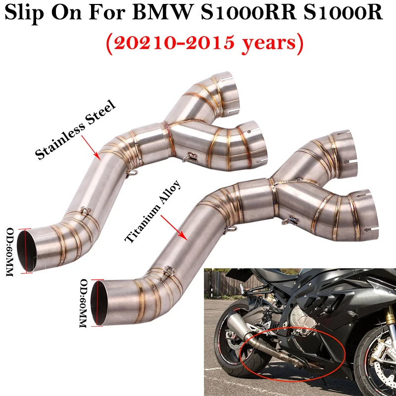 

Titanium Alloy Slip On For BMW S1000RR S1000RR S1000R 2010 - 2015 Motorcycle Exhaust Escape System 60MM Middle Link Pipe Muffler