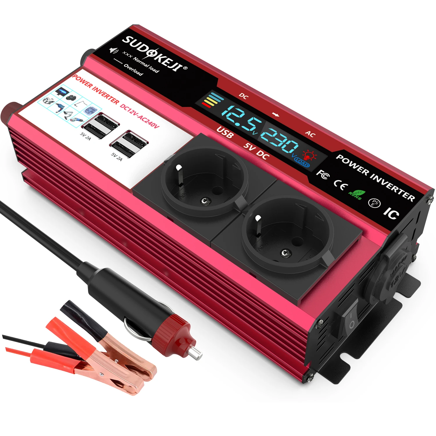 Convertisseur Puissance 3000W 4000W Onduleur Voiture RV Boat - DC 12V 24V Vers 220V Prise Européenne 500W 800W Continu