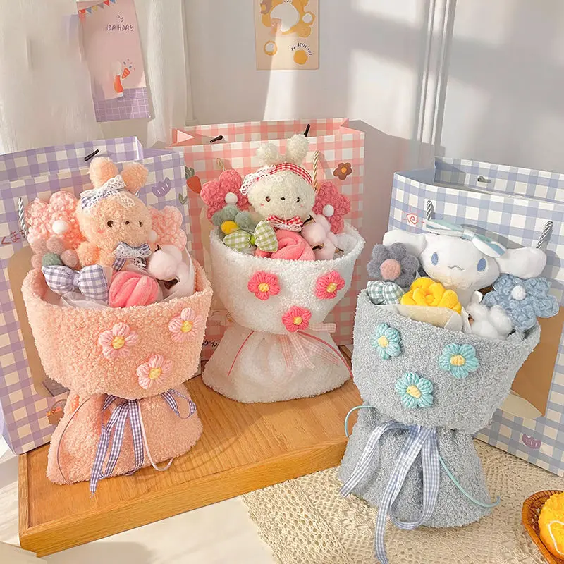 

Sanrio Kawai Cinnamoroll Plush Dolls Cartoon Bouquet For Children Girlfriend Friend Creative Cute Anime Flower Graduation Gifts